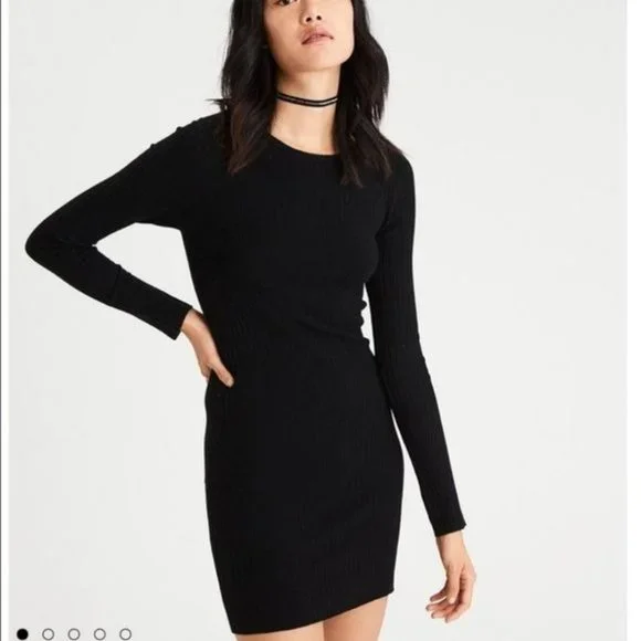 American Eagle Black Ribbed Sweater Dress